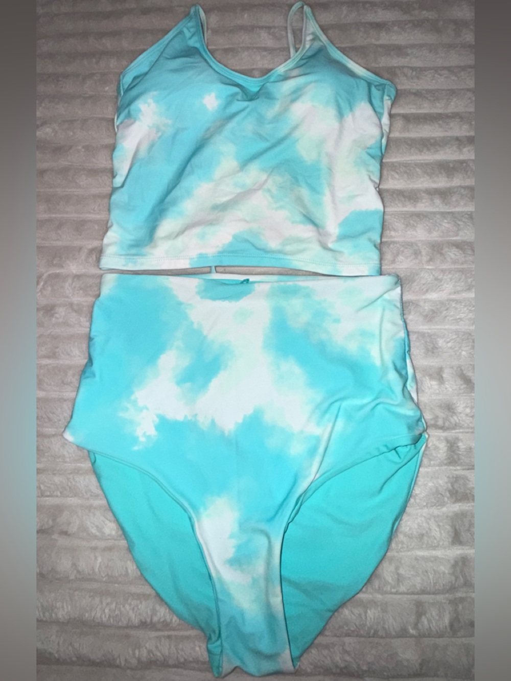 Tie-Dye High-Waist Bikini Set - Aqua Blue